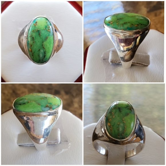 Genuine Copper Green Turquoise Ring Size 7.5 - Picture 2 of 7